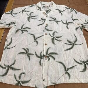 Vintage Paradise Found Hawaiian Shirt Sz Large White‎ Floral Rayon Made In USA